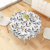 Aperturee - Aperturee Minimalist White Round Tablecloth with Leaf and Floral Line Art for Modern Botanical Dining Decor